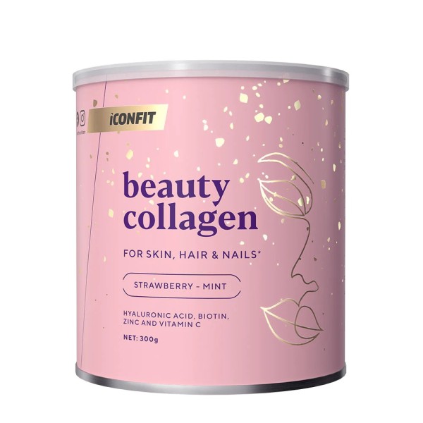 ICONFIT Beauty Collagen Strawberry Mint Braškių-mėtų skonio kolagenas odai, plaukams ir nagams, 300g | elvaistine.lt
