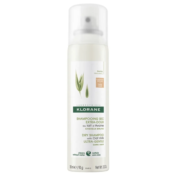 Klorane Ultra Gentle Dry Shampoo With Oat Milk For Dark Hair Sausas šampūnas su avižų ekstraktu tamsiems plaukams, 150ml | elvaistine.lt