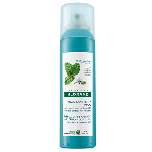 Klorane Anti-Pollution Dry Shampoo With Aquatic Mint Sausas šampūnas su vandeninės mėtos ekstraktu, 150ml | elvaistine.lt
