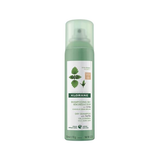 Klorane Oil Control Dry Shampoo With Nettle For Dark Hair Sausas šampūnas su dilgėlėmis vidutinio tamsumo plaukams, 150ml | elvaistine.lt