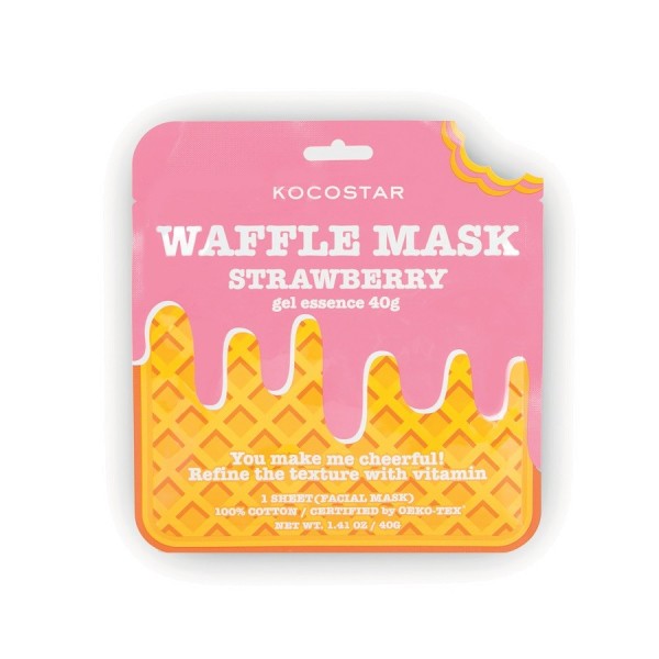 Kocostar Waffle Mask Strawberry Gaivinamoji lakštinė veido kaukė, 1 vnt. | elvaistine.lt