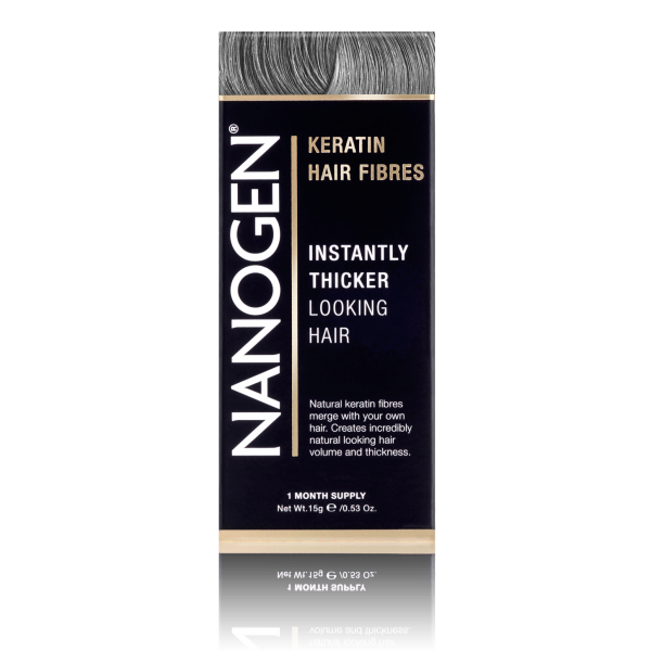 Nanogen Keratin Hair Fibres Grey Plaukų efektą sukurianti pudra-skaidulos, 15g | elvaistine.lt