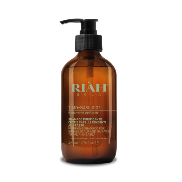 RIAH Purifying Shampoo For Greasy Scalp & Hair Valomasis šampūnas su čiobrelių ir bazilikų ekstraktu, 200ml | elvaistine.lt