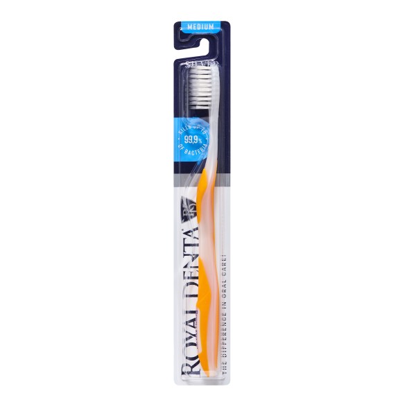 Royal Denta Silver Medium Toothbrush Vidutinio minkštumo dantų šepetėlis su sidabro nanodalelėmis, 1 vnt. | elvaistine.lt