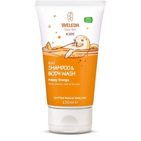 Weleda Kids 2in1 Shampoo & Bodywash Happy Orange Šampūnas ir kūno prausiklis vaikams, 150ml | elvaistine.lt